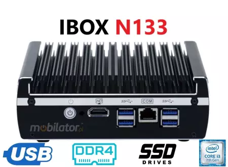 IBOX N133 v.2 - Przemysłowy miniPC ze złączami 4x USB 3.0, 1x RJ-45 COM, 4GB RAM i dyskiem 64GB SSD mSATA