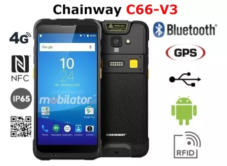  terminal danych do hurtowni ze skanerem kodów kreskowych 2D i skanerem UHF RFID, NFC oraz 5.5 calowym ekranem Chainway C66-V3