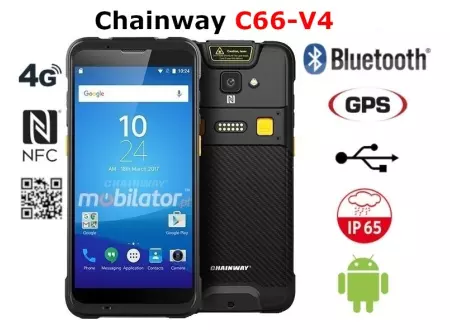  terminal danych Mobilny kolektor  IP65, 13Mpx kamera, Bluetooth 4.2, GPS, ze skanerem kodów kreskowych 2D  Chainway C66-V4