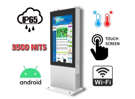 NoMobi Trex 65 v.4 - Outdoor standing totem with 3500 nits brightness 65 inch LCD touch screen, remote rail delivery management system approx. 25 days