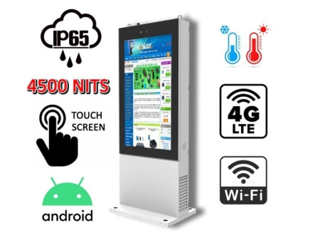 NoMobi Trex 65 v.5 - Anti-theft advertising and information totem standing with a 65-inch sunlight-readable display, resistant to temperature fluctuations (approx. 25 days delivery by rail)