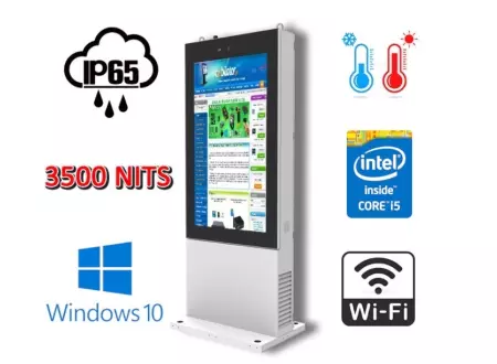 NoMobi Trex 65W v.0.2 - odporny (IP65) ekiosk informacyjny 65 cali - totem stojący zewnętrzny, odporny na deszcz i wysokie/niskie temperatury, z ekranem czytelnym w słońcu (obsługa Windows 10)