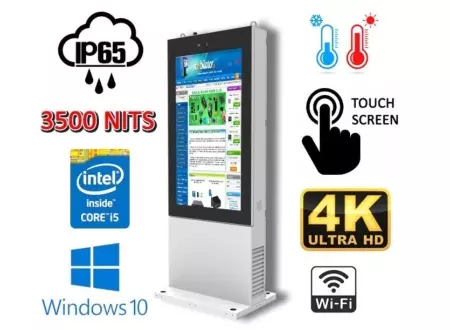 NoMobi Trex 65W v.9.1 - kiosk interaktywny multimedialny (system Windows 10) zewnętrzny z alarmem antywłamaniowym, dotykowym ekranem (szkło hartowane) 65 cali o rozdzielczości 4K i jasności 3500 nitów (dostawa statkiem ok. 2,5 miesiąca)