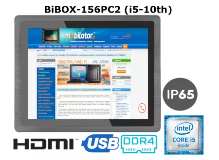 BiBOX-156PC2 (i5-10210U) v. 1 – Robust Industrial PanelPC with IP65, 15. 6-inch screen and SSD (2xLAN, 4xUSB)