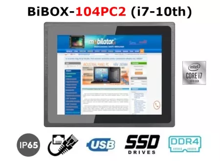 Wstrząsoodporny wzmocniony panel  metalowy, ekran dotykowy  jasny wyświetlacz BiBOX-104PC2