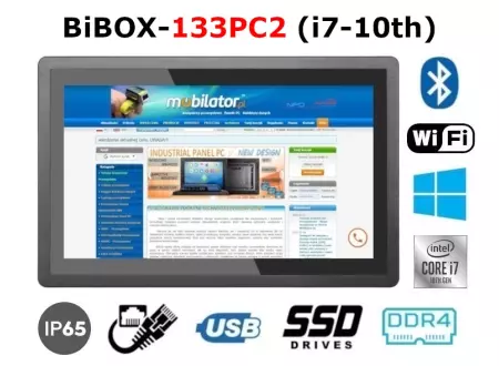 wstrząsoodporny Wodoodporny PanelPC z ekranem dotykowym do chłodni Windows 10 PRO  WiFi, Bluetooth, 8 GB RAM i dyskiem SSD 256 GB  BiBOX-133PC2 