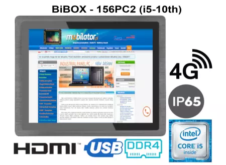 BiBOX-156PC2 (i5-10210U) v.4 – 15.6-inch touch panel PC with 4G technology, advanced RAM (16 GB) and SSD (512 GB), 2xLAN, 4xUSB