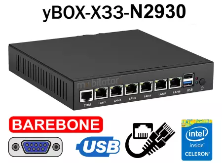 Wzmocniony budżetowy Komputer Przemysłowy bezwentylatorowy MiniPC yBOX-X33-N2930 Barebone