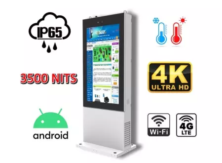 monitor reklamowy totem przemysłowy ekran dotykowy monitor informacyjny cichy infokiosk NoMobi Trex 75 cali