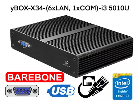 Mały wzmocniony Komputer Przemysłowy Fanless MiniPC yBOX-X34-(6xLAN, 1xCOM)-i3 5010U Barebone