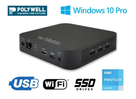 Wytrzymały energooszczędny miniPC z zainstalowanym Windows 11 Pro i nowoczesnym procesorem Intel Pentium Polywell-J5040-NGC3