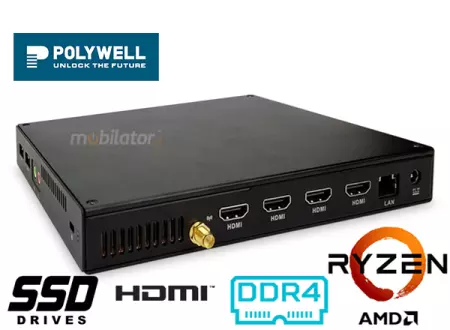 Polywell-V4000-4HDMI- Komputer przemysłowy na magazyn Energooszczędny Wytrzymały Uniwersalny
