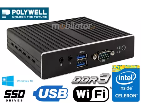 Polywell-Nano-N3350D wydajny i odporny MiniPC o niewielkich rozmiarach z dyskiem SSD  i systemem Windows 10 Pro
