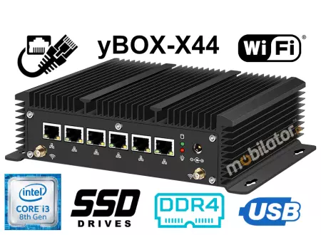 Minipc dla branży energetycznej MiniPC yBOX-X44 6LAN tył komputera