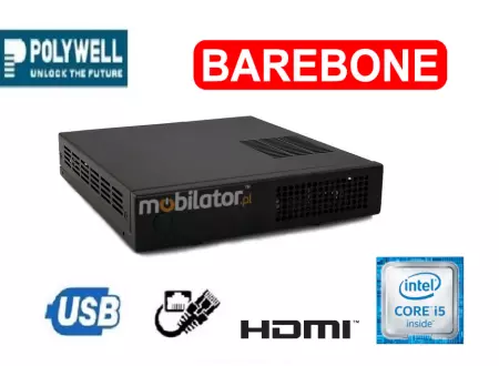 HyBOX H3D - Celeron Barebone - Metalowy MiniPC przemysłowy idealny do magazynów z 2x portami LAN, 4x USB, 2x HDMI, 2x COM, Audio, DisplayPort - Wi-Fi w standardzie (3 LATA GWARANCJI)