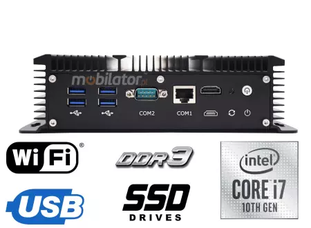 HyBOX 1009 wydajny energooszczędny bezwentylatorowy wzmocniony MiniPC do użytku w transporcie z procesorem Intel Core i7