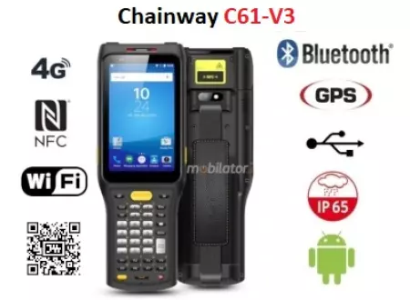  Mały terminal danych dla hurtowni z ekranem 4 cale, IP65, 13Mpx kamera Odporny na pył i wodę  Chainway C61-V3