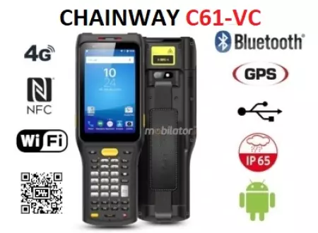 Kolektor danych przemysłowy dla pracowników terenowych Odporny na pył i wodę  z modułem NFC  Chainway C61-VC