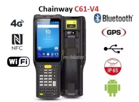 Przenośny skaner kodów kolektor danych z modułem NFC, z normą odporno ści IP65, pamięcią 4GB ROM  o wzmocnionej konstrukcji  Chainway C61