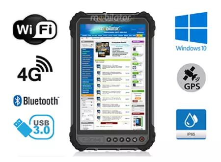MobiPAD 9TS-J - pancerny, pyłoodporny tablet przemysłowy z normą IP65, procesorem Intel Celeron N4500 2x2.8GHz, 8 calowy ekran dotykowy, 4GB RAM, 64GB ROM, Windows 10, odporny na upadki z 1,2 metra, 450 nits, idealny do pracy w terenie