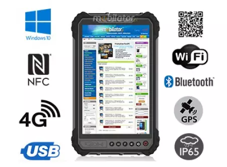 MobiPAD 9TS-J - przemysłowy, wodoodporny tablet z skanerem 2D Newland N1, NFC, procesorem Intel Celeron N4500 2x2.8GHz, Windows 10, 8 calowy ekran dotykowy, 4GB RAM, 64GB ROM, IP65, odporny na upadki z 1,2 metra, 450 nits