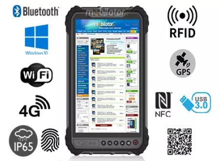 MobiPAD 9TS-J - Przemysłowy tablet z ekranem 1000 nits, Intel Celeron N4500, 4GB RAM, 64GB ROM, WiFi, Bluetooth, ekranem 8 cali 1920x1200, Windows 10, UHF RFID (3-4m), NFC, GPS o wysokiej precyzji, Skanerem 2D Newland N1, czytnikiem linii papilarnych