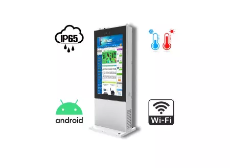 totem reklamowy odporny na skrajne warunki atmosferyczne totem zewnętrzny przemysłowy z ekranem LCD Wodoszczelny kiosk reklamowy  NoMobi Trex Hi43