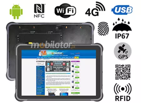 MobiPAD A311-A7 - Wysokiej jakości tablet przemysłowy, Android 13.0, 12GB RAM, 256GB ROM, NFC, Bluetooth 5.0, Wifi, wydajny procesor 8 rdzeni MT6789 - 8 x 2.2 GHz, 4G LTE, GPS, 10.1 cala, 1920x1200, IP67, wyposażony w czytnik linii papilarnych, skane