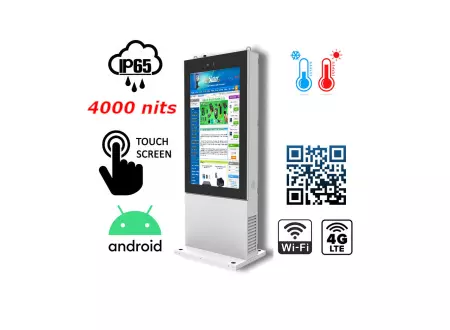 totem reklamowy odporny na skrajne warunki atmosferyczne totem zewnętrzny przemysłowy z ekranem LCD Wodoszczelny kiosk reklamowy  NoMobi Trex Hi75