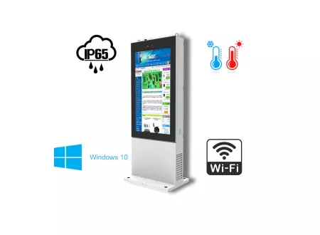 Totem zewnętrzny informacyjno -reklamowy Gablota zewnętrzna odporna na deszcz i mróz Infokiosk z normą odporności IP65  NoMobi Trex Hi43W