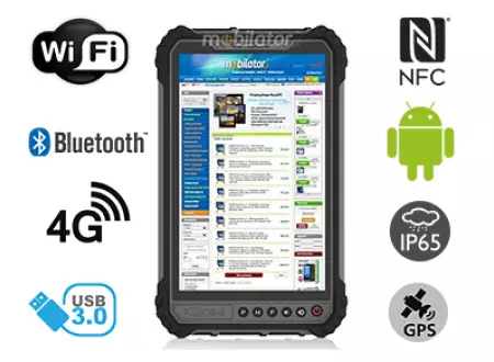 MobiPAD 9TS-5A - pancerny tablet z ekranem 8 cali, 400 nits, NFC, Android 11, odporny na wstrząsy, procesor 8x2.0GHz, 4GB RAM, 64GB ROM, IP65, WiFi, Bluetooth, GPS, 4G LTE