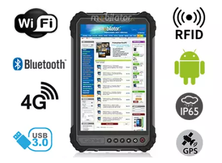 MobiPAD 9TS-5A - wytrzymały tablet przemysłowy, ekran 8 cali, 400 nits, UHF RFID, Android 11, procesor 8x2.0GHz, 4GB RAM, 64GB ROM, odporny na ekstremalne temperatury, IP65, WiFi, Bluetooth, GPS, 4G LTE