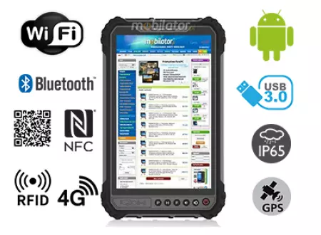 MobiPAD 9TS-5A - wytrzymały tablet przemysłowy z czytnikiem linii papilarnych i UHF RFID (3-4m), ekran 8 cali 400 nits, Android 11, 6GB RAM, 128GB ROM, norma IP65, odporny na wstrząsy, wodoodporny i odporny na pył