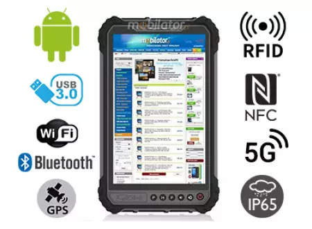 MobiPAD TS9T - wytrzymały tablet roboczy z NFC, funkcją UHF RFID (3-4m) i czytnikiem linii papilarnych, norma IP65, wodoodporny i pyłoodporny, 8GB RAM, 256GB ROM, 8-rdzeniowy procesor, Android 10, wyświetlacz 8 cali 1920x1200, 5G, 4G LTE