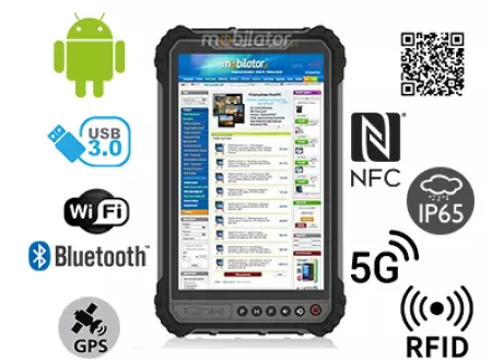 MobiPAD TS9T - pancerny tablet roboczy z NFC, technologią UHF RFID (3-4m), Skanerem 2D Newland N1, Wysokiej precyzji GPS i czytnikiem linii papilarnych, wodoodporny i pyłoodporny IP65, 8GB RAM, 256GB ROM, 8-rdzeniowy procesor, Android 10, 8-calowy ek