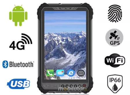 MobiPAD 9TS-6A - Wytrzymały tablet przemysłowy, Android 11, ekran 8 cali, rozdzielczość 1280x800, 4GB RAM, jasność 1000 nits, czytnik linii papilarnych, LTE 4G, procesor 8x2.0GHz, 64GB ROM, bateria 10000mAh