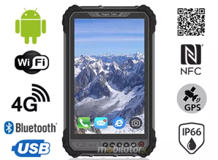 MobiPAD 9TS-6A - wytrzymały tablet do pracy w terenie, NFC, skaner 2D Newland N1, Android 11, 8-calowy ekran dotykowy, jasność 1000 nits, 8GB RAM, 256GB ROM, wodoodporny IP66, LTE 4G, WiFi, Bluetooth, bateria 10000mAh
