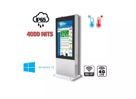 totem zewnętrzny Odporny wyświetlacz reklamowy Totem zewnętrzny o wzmocnionej konstrukcji  75-calowym wyświetlaczem NoMobi Trex Hi75W