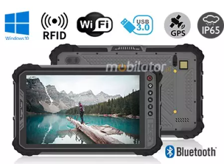 MobiPAD 9TS-M - przemysłowy tablet o wzmocnionej konstrukcji z UHF RFID (3-4m), ekran dotykowy 8 cali, procesor Intel i5-8200Y, 8GB RAM, 256GB ROM, LTE 4G, odporny na wodę i pył, norma IP65, wytrzymały tablet dla geodetów