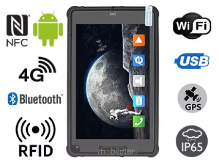 MobiPAD 8TS-5A - Odporny tablet pancerny z UHF RFID (3-4m), NFC, wysokiej precyzji GPS, Android 11, ekran Full HD 1920x1200, norma IP65, procesor 8-rdzeniowy 2.0GHz, LTE, WiFi, wytrzymały tablet dla geodetów i magazynów