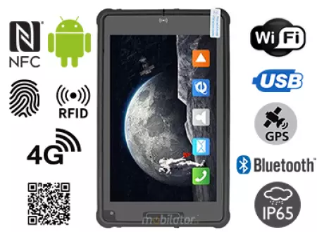 MobiPAD 8TS-5A - Wytrzymały tablet mobilny z NFC, UHF RFID (3-4m), wysokiej precyzji GPS, ekran dotykowy 8 cali, Android 11, LTE, WiFi, Bluetooth, norma IP65, odporny na upadki, pancerny tablet do magazynów i pracy w terenie