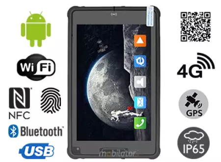 MobiPAD 8TS-5A - Przemysłowy pancerny tablet z Android 11, ekranem 8 cali 1920x1200, NFC, wysokiej precyzji GPS, skanerem 2D Newland N1, procesorem 8x2.0GHz, 6GB RAM, 128GB ROM, norma IP65, odporny na upadki
