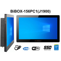 BiBOX-156PC1 (J1900) v.2 - Metalowy panel przemysłowy z normą odporności IP65 na ekran, WiFi z dyskiem 128GB SSD, (1xLAN, 6xUSB)