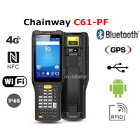 Chainway C61-PF v.8 - Mały i wytrzymały terminal danych dla sklepu ze skanerem UHF RFID na uchwycie pistoletowym (15m zasiegu), Bluetooth 4.2