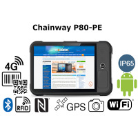 Chainway P80-PE v.8- Wielofunkcyjny tablet przemysłowy z tylnim czytnikiem UHF o zakresie 15m, skanerem kodów kreskowych 2D 