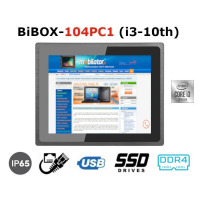 BiBOX-104PC1 (i3-10th) v.1 - Przemysłowy komputer panelowy z 4GB RAM, dyskiem 64GB SSD i normą odporności IP65 (1xLAN, 4xUSB)