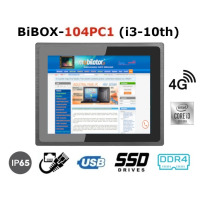 BiBOX-104PC1 (i3-10th) v.5 - Wzmocniony panel komputerowy z IP65 (odporność woda i pył) z dyskiem SSD 512 GB, 16 GB RAM i technologią 4G, 1xLAN, 4xUSB