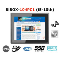 BiBOX-104PC1 (i5-10th) v.5 - Water and dust resistant touchscreen panel computer, 4G connectivity, 512 GB SSD, 16GB RAM, 1xLAN, 4xUSB