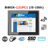 BiBOX-121PC1 (i5-10th) v.4 - Wodoodporny 12 calowy panelowy komputer przemysłowy z procesorem i5, technologią 4G, 8 GB RAM, rozszerzeniem SSD (1xLAN, 4xUSB)