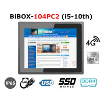 BiBOX-104PC2 (i5-10th) v.4 - Rugged industrial panel computer (water and dust resistance) with 512 GB SSD, 16GB RAM and 4G, 2xLAN, 4xUSB technology